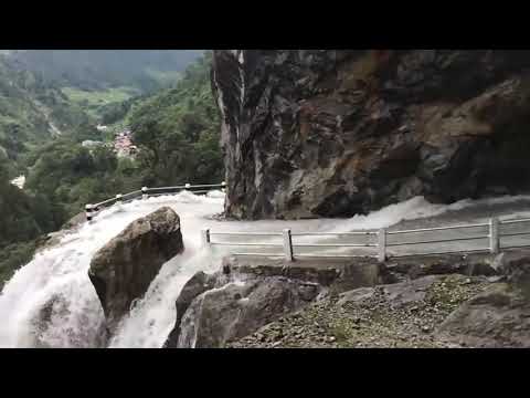 Dangerous Waterfall and Road in Nepal