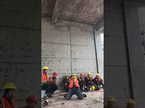 Chinese construction worker shuffle dance