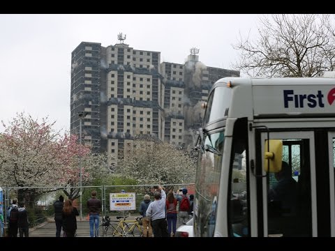 The ultimate photobomb of the Norfolk Court demolition in Glasgow, thankyou First Bus