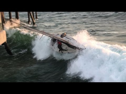 Sailboat Capsized into Redondo Beach Pier in California