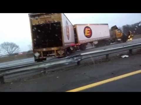 1.18.15 NJ Turnpike I-95 Crash - Black Ice - Trailer flip