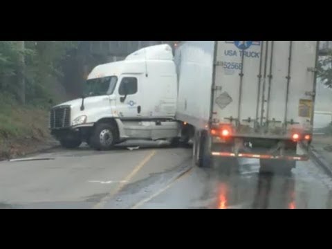 Driver Fails at Low Bridge U-Turn - USA Truck