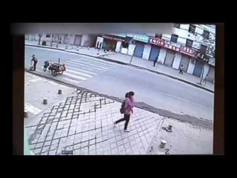 Girl swallowed by pavement in China