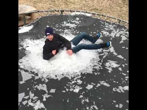 My crazy kid jumping on his buddy’s ice covered trampoline