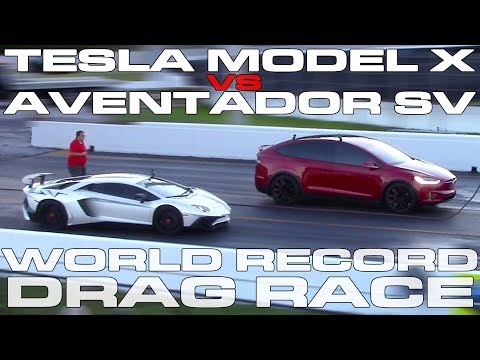 Tesla Model X P100D Ludicrous sets World Record vs Lamborghini Aventador SV Drag Racing 1/4 Mile