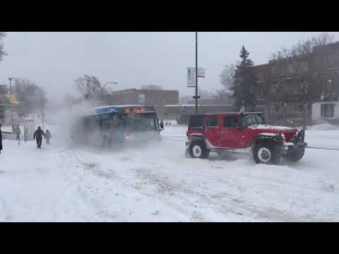 montreal city bus rescue. when a 4runner v8,sequoia &amp; jeep rubicon pull a bus on icy hill