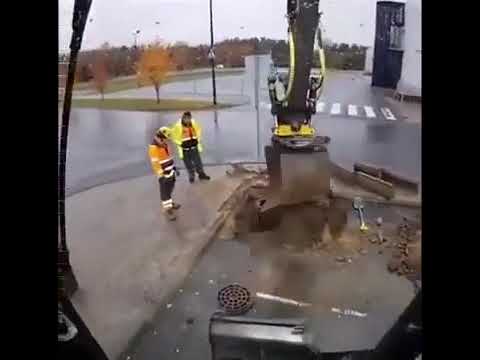 replacing a storm drain pipe almost completely with an excavator