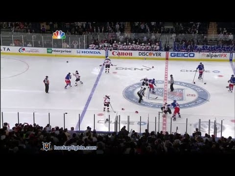 Devils vs Rangers start of game line brawl Mar 19, 2012.