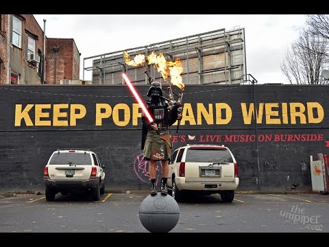 Darth Vader Balances on Death Star and Plays Fire Breathing Bagpipes