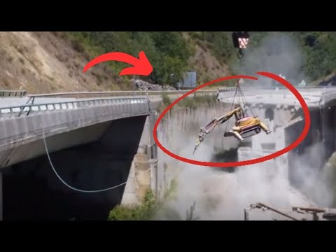 Crazy bridge demolition with hanging robot