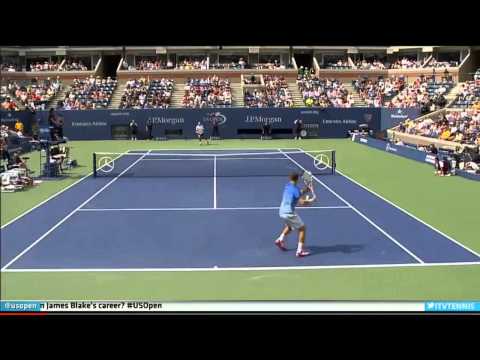 (HD) Rafael Nadal hits ridiculous shot against Ryan Harrison at US Open 2013 1st Rd 8/26/2013