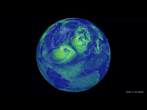 [4K] 2018: full, one year time lapse of surface winds over the North Atlantic