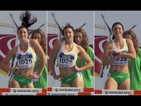 Michelle Jenneke dancing as hell at Junior World Championships in Barcelona 2012