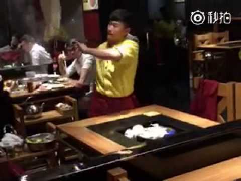 This guy sure loves his job. Check out his table cleaning skills with Kungfu!