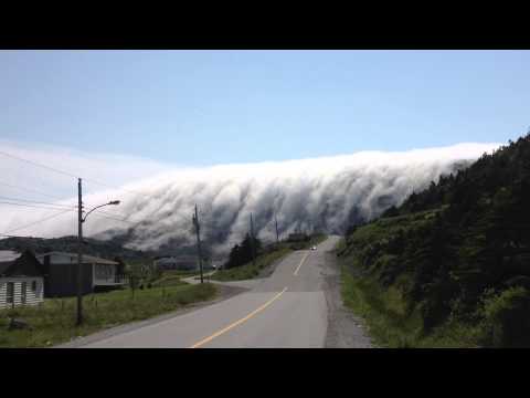 Fog rolling over Long Range Mountains in Lark Harbour Newfoundland