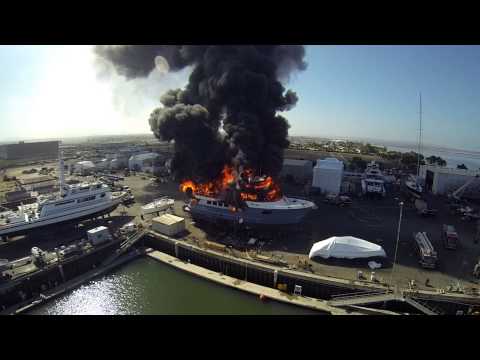 Drone films Yacht Fire, San Diego Calif. by Kurt Roll